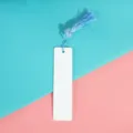 Blank metal bookmark with light blue tassel DIY craft consumable for reading gift - Large Chinese Knot Style / 12x3.8cm 0.45mm Single-Sided / Blue
