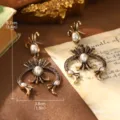 Vintage French court style drop earrings with pearls, showing size and weight details - Pearl Pendant Style (23135B-6000)