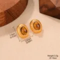 Vue détaillée de boucles d'oreilles vintage en œil de tigre avec dimensions et poids - Style Géométrique Ovale (2-7905K-4200)