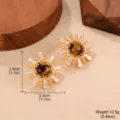 Détails de boucles d'oreilles vintage œil de tigre, dimensions 2,8 cm et poids 12,5 g - Style Fleur de Soleil (2-19995A-7000)