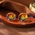 Detaillierte Größen- und Gewichtsangaben für bunte Emaille-Ohrstecker im Van-Gogh-Stil - Unregelmäßige Runde Wellige Ölgemälde Ohrstecker (2-26158-5800)