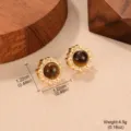 Detailed view of vintage tiger eye stud earrings with 1.22cm size and 4.5g weight - Gold Wavy Border Rhinestone Tiger Eye Style (2-25173B-4800)