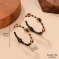 Detailed view of vintage C-shaped earrings with tiger's eye stones and crystal accents - Black Lacquer Tiger Eye Style (2-19899A-9900)