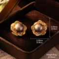 Vintage Ohrstecker Gold, graue Perle, Zirkonia-Details und genaue Größenangaben - Grauer Stil (2-22139C-6500)