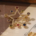 Détail de la broche étoile vintage dorée avec pierres colorées et mesures - Style Géométrique Étoile Octogonale (2-25160-BR-6800)