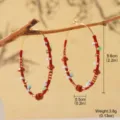 Handmade ethnic hoop earrings with red beads and natural stone details - Red Woven Hoop Style (2-28513C-6500)
