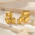 Goldene Tropfen-Ohrstecker, glänzend poliert, mit Maßen 2,95 cm Höhe und 1,9 cm Breite - 流线曲面款(STE-0202-3600)