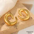 Close-up of gold stainless steel spiral earrings showing dimensions and weight info - Mirror Spiral Conch Style (STE-BC0594-5400)