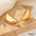Detailed view of gold stainless steel conch earrings with size and weight specs. - Polished Crescent Conch Style (STE-BC0622-5400)