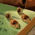 Detailed macro view of vintage French court style drop earrings with brown tiger eye stone - Tiger Eye Rhombus Style (23179A-6500)