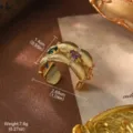 Detailed macro shot of vintage gold textured ring with colorful oval gemstone inlays - Colorful Gem Open Ring (1-3393-5500) / Adjustable Opening