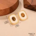 Detailed view of vintage tiger eye stone stud earrings including dimensions and product weight - White Enamel Tiger Eye Style (E4-19282E-5000)