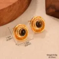 Vintage-Ohrstecker aus Gold in Rosenform mit Tigerauge und detaillierten Größenangaben - Doppelrose Tigerauge Stil (E4-19592E-4500)