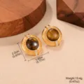Vintage tiger eye stone stud earrings with gold-tone Greek pattern and weight data - Greek Key Rhinestone Tiger Eye Style (E4-20236C-5000)