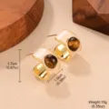 Detailed measurements of vintage C-shaped earrings featuring tiger eye stone design - Pink Marble Pattern Tiger Eye Style (E4-20928C-5200)