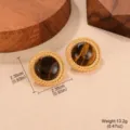 Detailed size and weight specs for retro tiger's eye round stud earrings. - Twisted Gold Round Tiger Eye Style (E4-21350C-5200)
