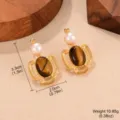 Λεπτομερείς προδιαγραφές μεγέθους και βάρους για vintage σκουλαρίκια μάτι της τίγρης - Στυλ Οβάλ Μαργαριτάρι Μάτι της Τίγρης (E4-21225A-6500)