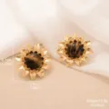 Vintage sunflower earrings with tiger eye stone center and gold-tone finish petals - Vintage High-End Sunflower Tiger Eye Stud Earrings (E4-21556-5200)