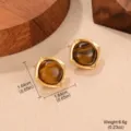 Vintage French style tiger eye stud earrings showing precise size and weight specifications - Square-Round Gold Border Tiger Eye Style (E4-22144B-4500)
