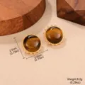 Detail view of vintage tiger eye stud earrings with size and weight measurements. - Sun Pattern Beaded Border Tiger Eye Style (E4-22330B-4800)