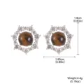 Pendientes vintage de ojo de tigre con halo de circonita y aguja de plata 925 top - Borde de Circonia Hexagonal (2-22594E-4800)