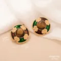 Retro tiger eye flower earrings in gold finish with size and weight specs. - Autumn Maillard Sunflower Tiger Eye Earrings (E4-21253C-6500)