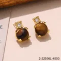 Boucles d'oreilles vintage en œil de tigre doré avec tige en argent 925 style Maillard - Style Perle Cadre Carré (2-22556L-4500)