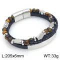 Bracelet Homme Multicouche en Cuir et Pierre Oeil de Tigre avec Fermoir Aimanté Acier - Style Oeil de Tigre