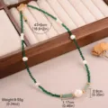 Gedetailleerde weergave van een groene kralenketting met parels en exacte afmetingen - Fris Groene Gefacetteerde Kralen Stijl (5-4632-10200)