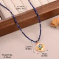 Detail van blauwe kralenketting met abalone hanger en parelrand maattabel - Vintage Vierkante Schelp Stijl (5-4649-14300)