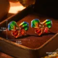 Detailed macro view of vintage rainbow enamel bow stud earrings with size measurements. - Bowknot Gradient Earrings (2-27186-6000)