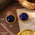 Vintage round lapis-style earrings with gold braided edge and clear size markings - Dark Blue Gem Style Studs (E4-14264L-5600)