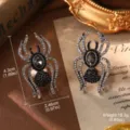 Vintage silver spider earrings with black crystals, 4.3cm height and 18.3g weight - Silver Spider Ear Clip (E4-20856A-8200) / Clip-on Style
