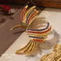 Vintage bird brooch with multicolored rhinestones showing detailed size and weight. - Vintage Multicolor Bird Style (BR1-0984E-8500)