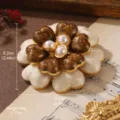 Detailed macro view of vintage gold flower brooch featuring heart-shaped petals and central pearls - Heart Enamel Artificial Pearl Flower Style (BR1-2352E-9500)