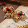 Macro detail showing dimensions and weight of the vintage butterfly rhinestone brooch. - Multicolor Rhinestone Enamel Butterfly Style (BR1-2439A-9800)