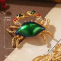 Close-up of a vintage crab brooch with green enamel shell and colorful crystals. - Dark Green Enamel Rhinestone Crab Style (BR1-2520-5500)
