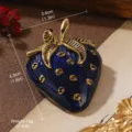 Vintage blue enamel strawberry brooch with gold details showing dimensions and weight - Blue Strawberry Shape Style (BR1-2554A-5000)