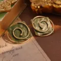 Vintage green enamel square stud earrings with unique gold spiral design for women - Dark Green Square Spiral Style (30513B)