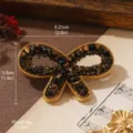 Vintage gold bow brooch with dark brown crystals for women, premium retro jewelry accessory - Vintage Bowknot Style (BR1-2616-5500) / Black