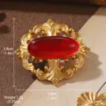 Vintage baroque gold brooch featuring a red oval stone with 3.6cm measurement details - Baroque Red Stone Petal Style (E4-19749-BR-4500) / Red