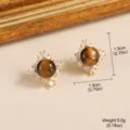 Boucles d'oreilles œil de tigre vintage avec halo de cristal et argent 925, 1,9 cm - Style Pierre Ronde Micro-pave (2-22604B-5000)