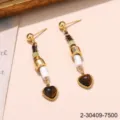 Vintage Maillard style tiger eye heart dangle earrings in gold finish - Heart-Shaped Tiger Eye Long Vintage Earrings (2-30409-7500)