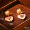 Élégantes boucles d'oreilles cœur en émail français vintage avec perles et argent 925 - Style Cœur Dégradé Rose Violet (26918)