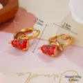 Detail view of red enamel gourd hoop earrings with size and weight measurements - Red Blue Enamel Hulu Earrings