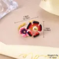 Detail view of adjustable enamel flower ring showing dimensions 1.9cm and 3.5g weight - Double Flower Design (1-4309-5200) / Open Adjustable / Colorful