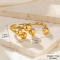 Detailansicht eines goldenen Edelstahlrings mit präzisen Maßen und Gewichtsangaben - 水滴熔岩流开口环(STR-BC0223-6200)