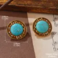 Detailansicht französischer Vintage Türkis Ohrstecker mit Maßen und Gewichtangabe - Antikes Gold Türkis-Textur (E4-21294B-6800)