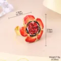 Detailed macro view of a red enamel rose open ring with dimensions and weight info - Red Rose (JC-7265-5200)