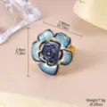 Close-up detail of a blue enamel rose adjustable ring showing dimensions and weight - Blue Rose (JC-7265A-5200)
